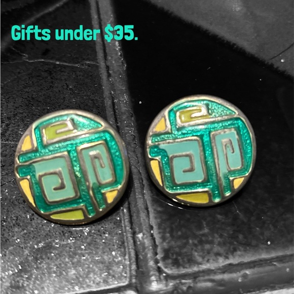 80's Modernist ENAMEL EARRINGS, Vintage - Picture 1 of 6